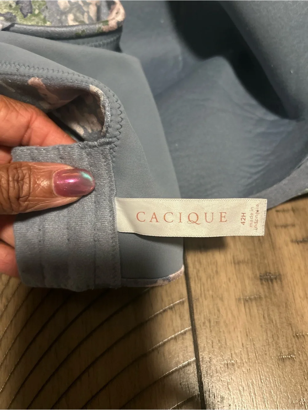 Cacique Light Blue Strapless Bra with Floral Trim 42H